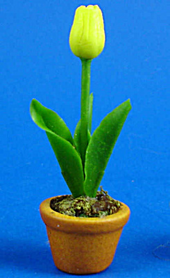 Dollhouse Miniature Tulip Flower In Clay Pot