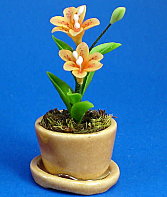 Dollhouse Miniature Flowers In Porcelain Planter