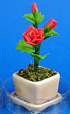 Dollhouse Miniature Red Roses In Planter