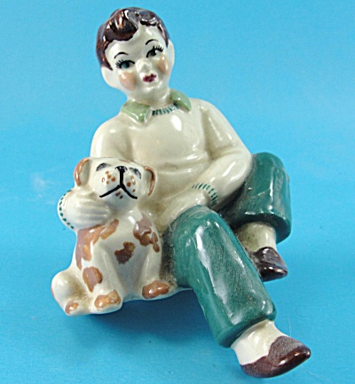 Ceramic Arts Studio Boy With Puppy Shelf Sitter
