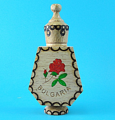 Bulgaria Hand Decorated Carved Wood Rose Perfume Bottle