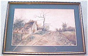 Cottage Watercolor Painting Country Road Framed