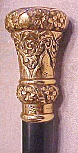 Gold Cane Walking Stick Dtd 1891ornate Ebony