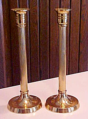 Brass Candle Stick Holders Pair Roman Pillar