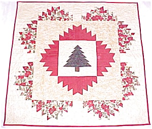 Quilt Wall Hanging Christmas Tree Holly Poinsettias