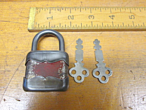 Vintage Pressed Steel Padlock W/keys
