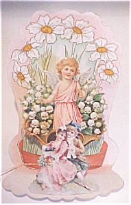 Valentines Card Cherub Floral Fold Out Antique