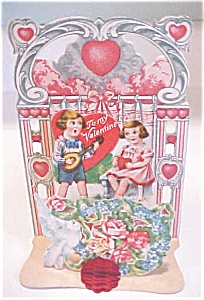 Antique Valentines Germany Boy Girl Roses Fold Out
