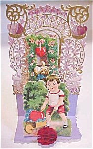 Fold Out Valentines Card Boy With Wagon Germany