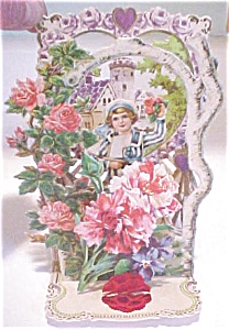 Valentines Card Germany Boy Castle Fold Out Antique