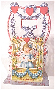 Valentines Card Girl Gate Flowers Germany Fold Out