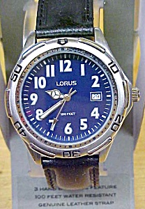 Lorus Watch Mens Leather Band Date 100 Ft.