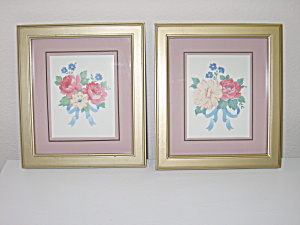 Floral Bouquet Wall Decor 2 Gold Framed Pictures 7x8