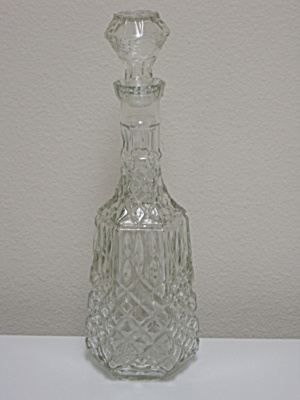 Vintage Clear Pressed Glass Decanter Bottle & Stopper