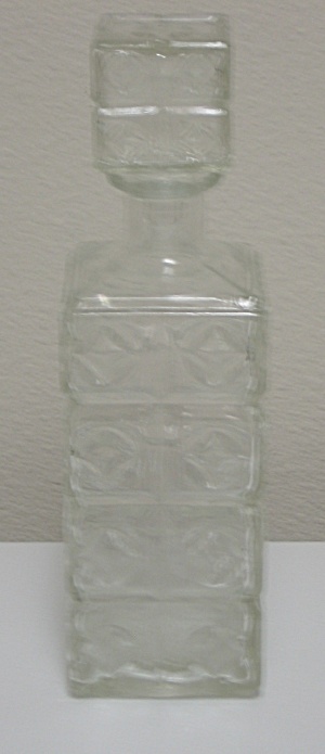 Vintage Art Deco Pressed Glass Square Whiskey Bottle