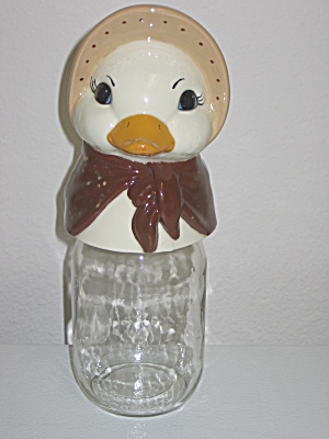 Vintage Mason Storage Jar Canister Ceramic Duck Topper