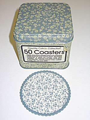 Country Calico Blue Chintz Paper Coasters & Metal Tin