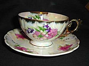 Japan Luster Floral Cup And Saucer Set