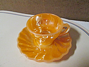 Peach Lusterware Shell Demitasse Cup/saucer Set