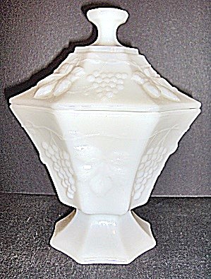 Anchor Hocking Milk Glass Footed Panel Candy Dish