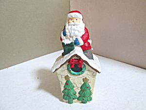 Holiday Santa On House Porcelain Bell