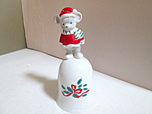 Holiday Mouse On Porcelain Holly Like Bell
