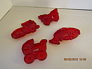 Vintage Hrm Red Plastic Cookie Cutter Set