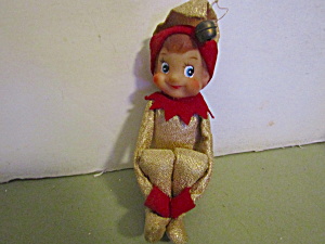 Vintage Gold Fabric Knee Hugger Pixie Elf Ornament