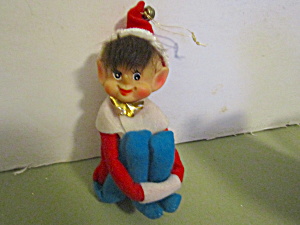 Vintage Red/blue Felt Knee Hugger Elf Ornament