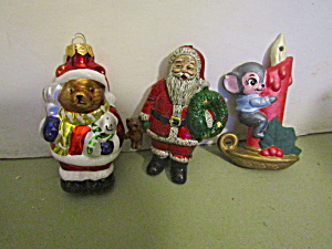 Vintage Santa, Bear & Mouse Christmas Ornaments