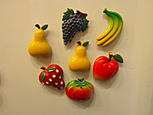 Vintage Tin Back Fridge Magnet Set Fruits