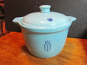Vintage Cronin Pottery Blue Tulip Bean Pot Cassorole