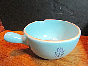 Vintage Cronin Pottery Blue Tulip Handled Batter Bowl