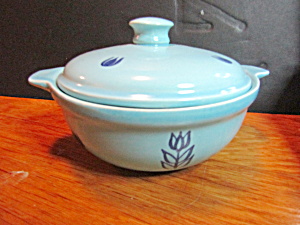 Vintage Cronin Pottery Blue Tulip Covered Casserole