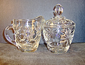 Anchor Hocking Crystal Pressed Glass Creamer &sugarbowl