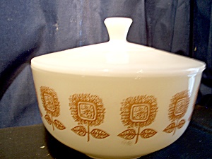 Federal Glass Covered White Tan Sunflower Bowl