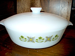 Fire King Covered Casserole Meadow Green White Lid