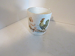 Antique Childrens Mug Rooster With Child On Bench