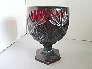 Vintage Ruby Glass Starburst Candy Dish Compote