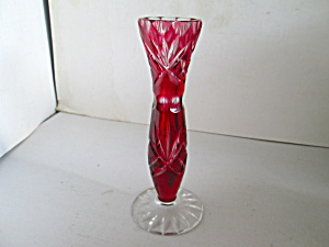 Vintage Ruby Red Cut To Clear Bud Vase