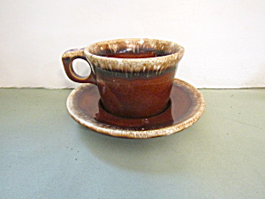 Vintage Hull Mirror Brown Drip Cup & Saucer Set