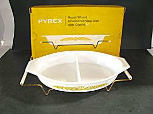 Vintage Pyrex Royal Wheat Divided Dish/cradle In Box
