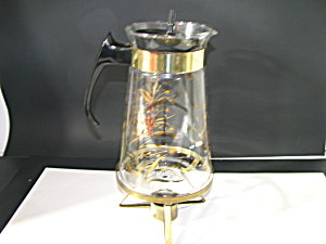 Vintage Pyrex Golden Leaf Carafe 8 Cup With Burner