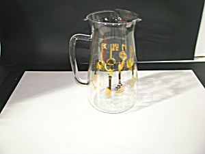 Vintage Pyrex Glass Pitcher With Gold Keys Design
