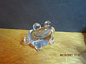 Vintage Heavy Glass Paperweight Clear Frog