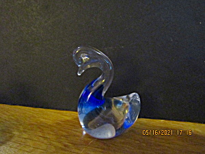 Vintage Heavy Glass Paperweight Blue/clear Swan
