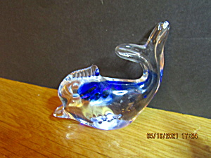 Vintage Heavy Glass Paperweight Blue/clear Fish