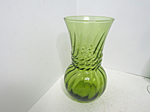 Vintage Avocado Green Glass Swirl Vase