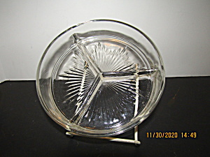 Vintage Heavy Clear Glass Three Section Dish