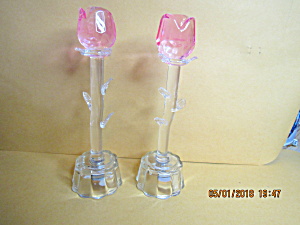Vintage Glass Miniature Glass Stemmed Pink Roses